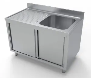 Combisteel 700 Stainless Steel Single Right Bowl Sink With Sliding Doors 1200mm Wide - 7333.0905