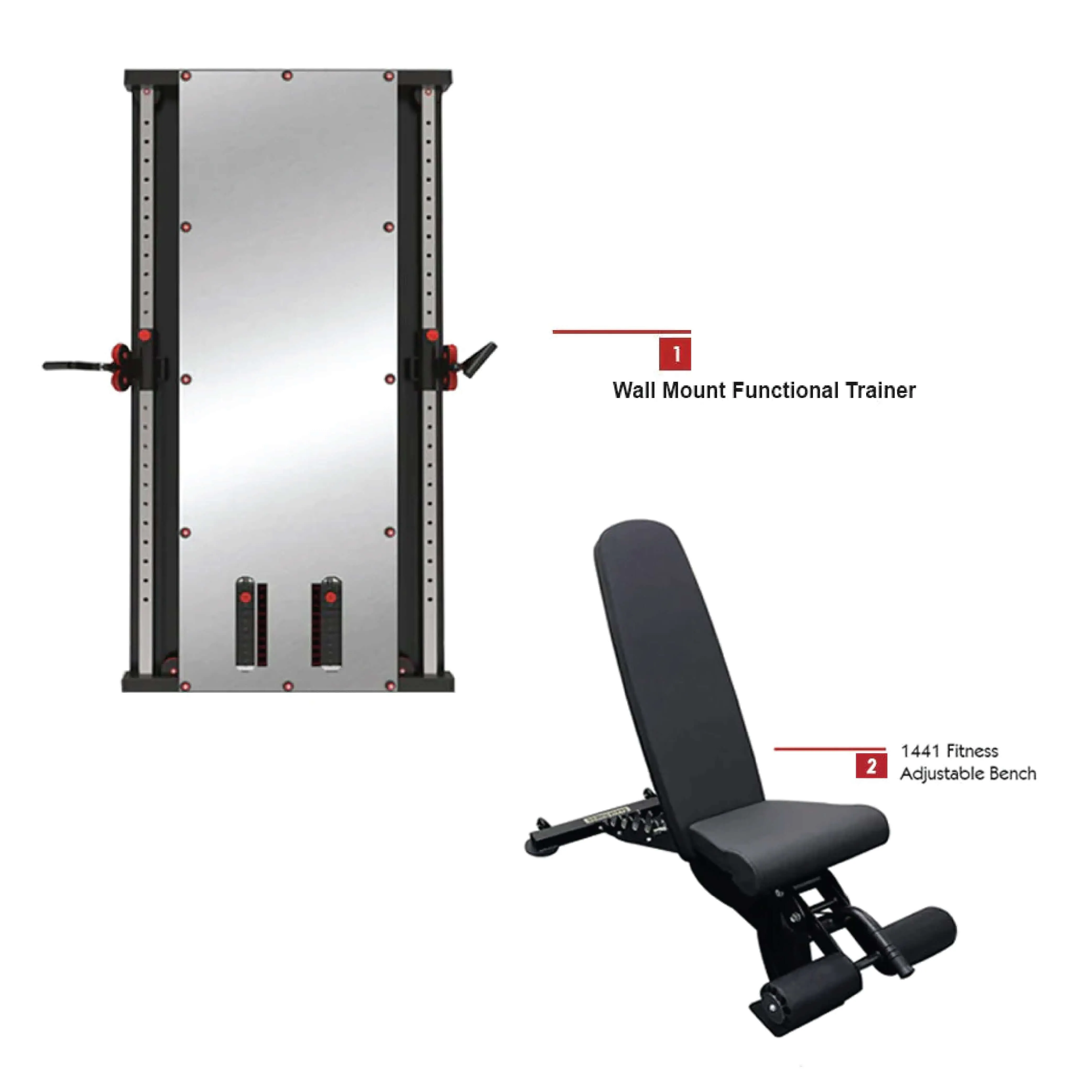Combo Deal | 1441 Fitness Wall Mounted Mirror Functional Trainer - 41FGT980   Adjustable Bench A8007