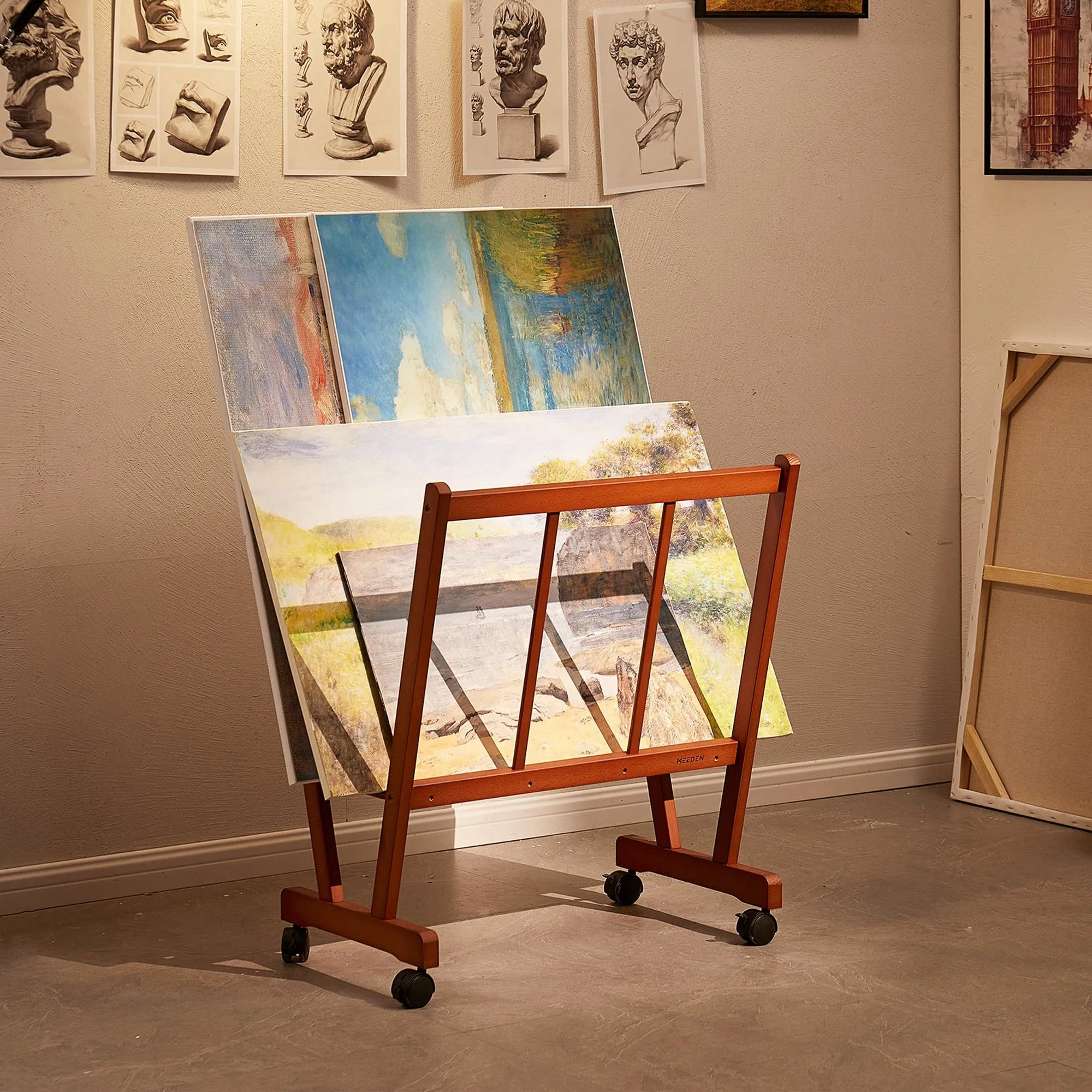 MEEDEN Large Artists' Studio/Display Print Rack with Castors - Walnut