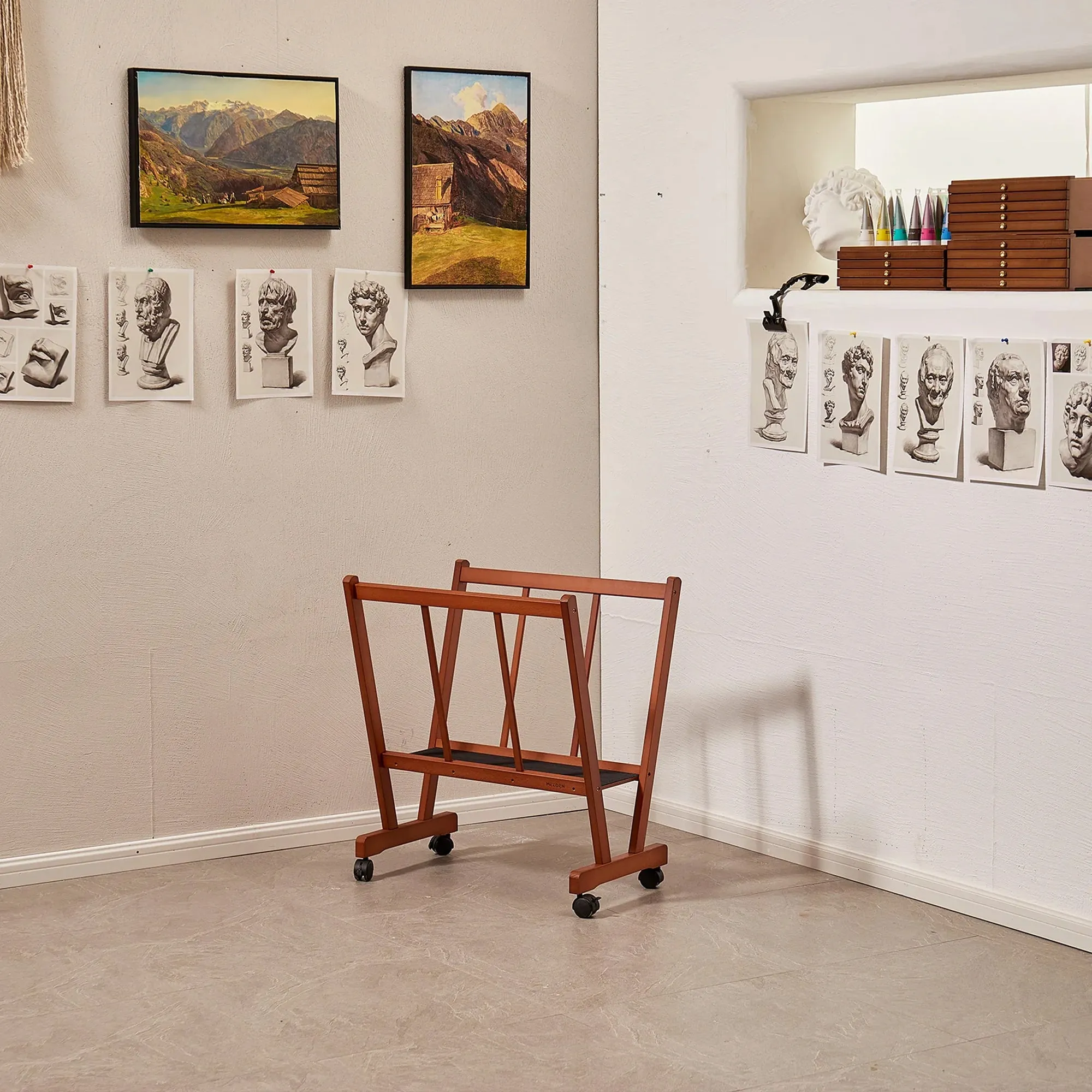 MEEDEN Large Artists' Studio/Display Print Rack with Castors - Walnut