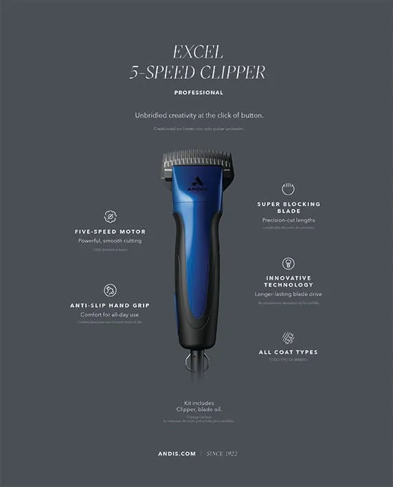 ProClip Excel 5-Speed Clipper w/ Super Blocking Blade, Indigo Blue