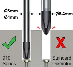 Vessel 910 S3 75 Slotted Precision Thin Shank 3mm (1/8") x 3" Blade (O.A.L. 6") Magnetic Megadora Flat Blade Screwdriver
