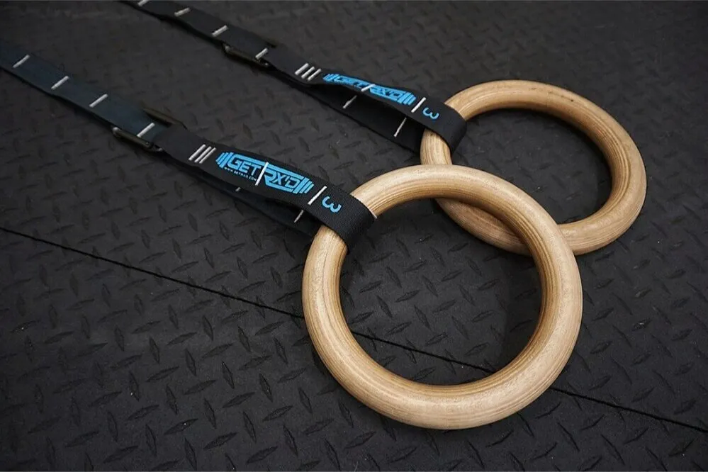 Wood Rings with Quick Gym Ring Straps (Pair) (Get RX'D)